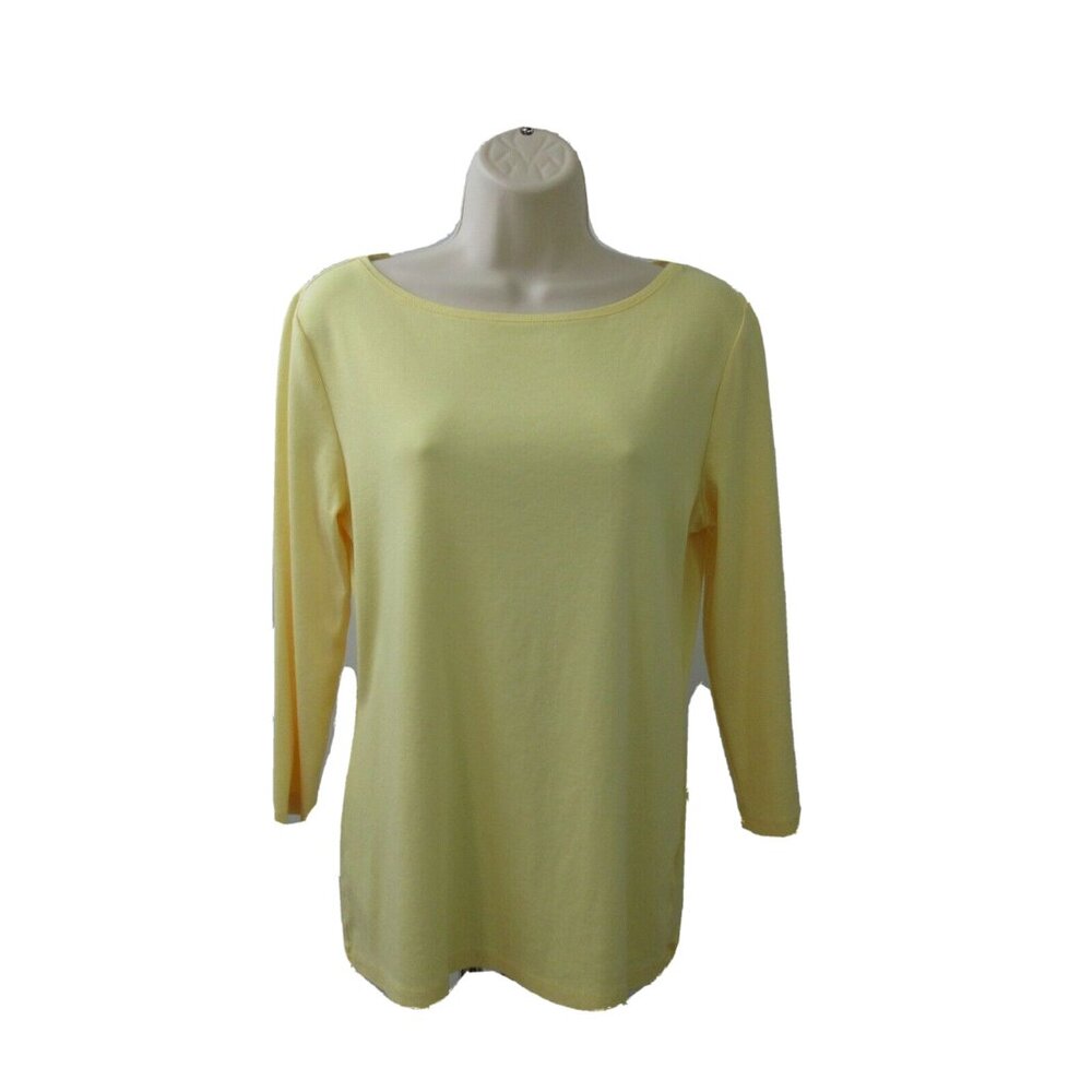 The Talbots Tee Shirt Size Medium Pima Cotton Top Round Neck Long Sleeve Yellow